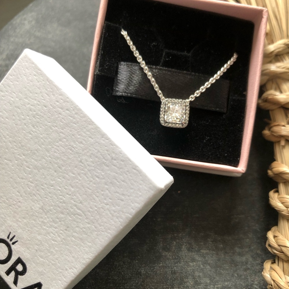 Pandora Silver Necklace with Clear Stone